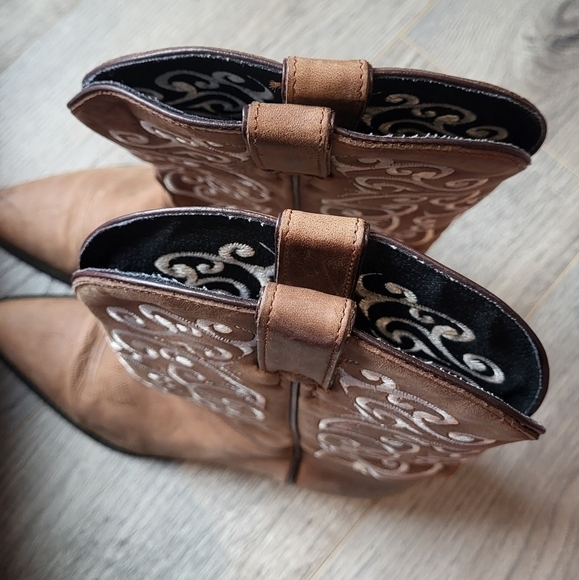 Tony Lama Embroidered Western Tan Cream Cowgirl Boots Size 8 - Picture 10 of 14